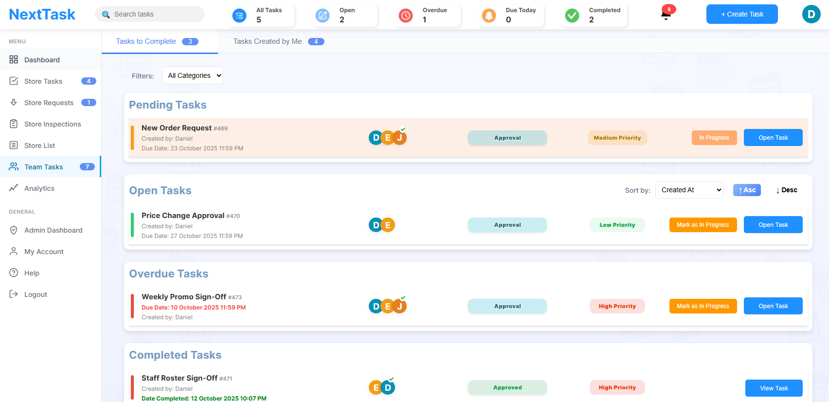 Team Tasks & Approvals